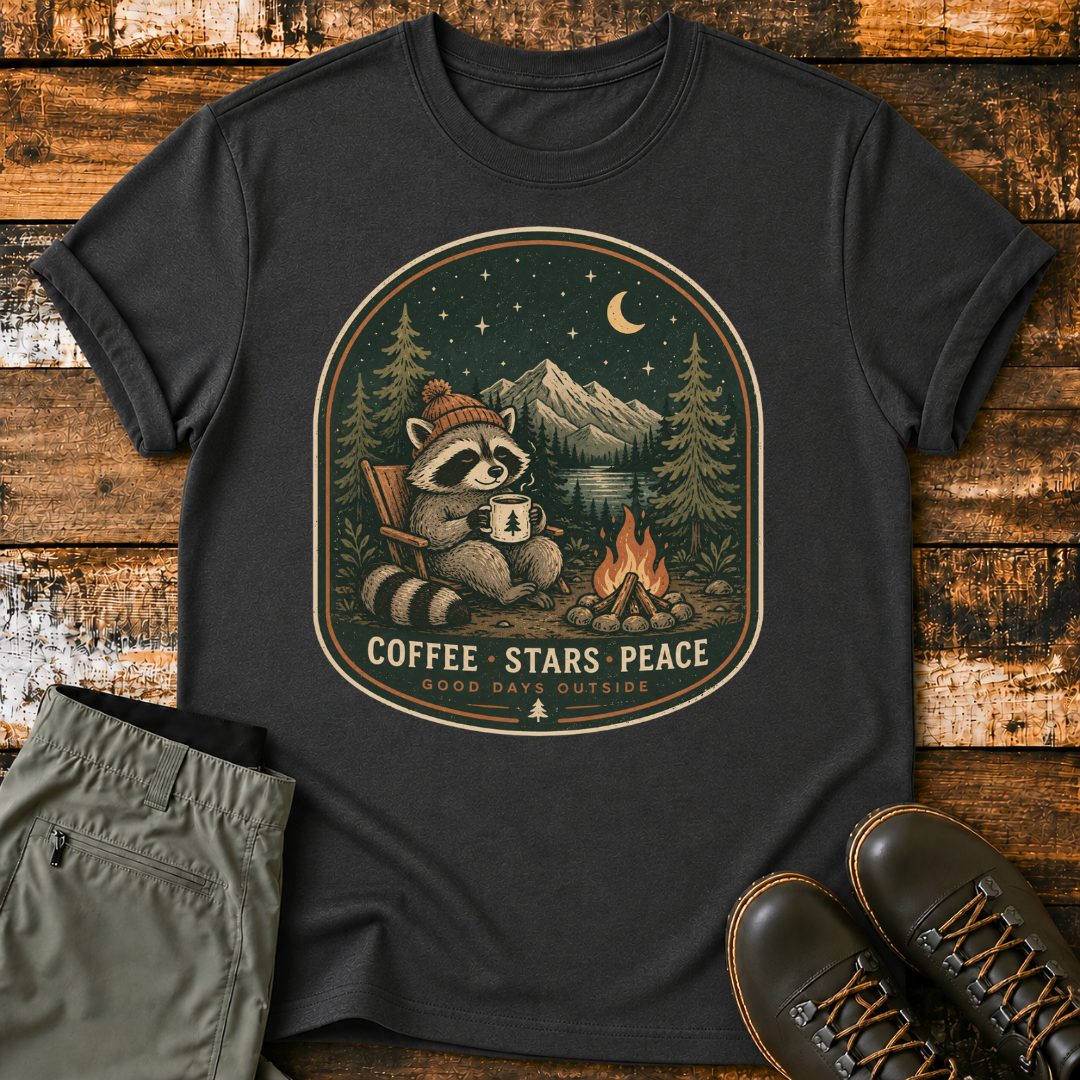 Coffee Stars Peace Raccoon T-Shirt