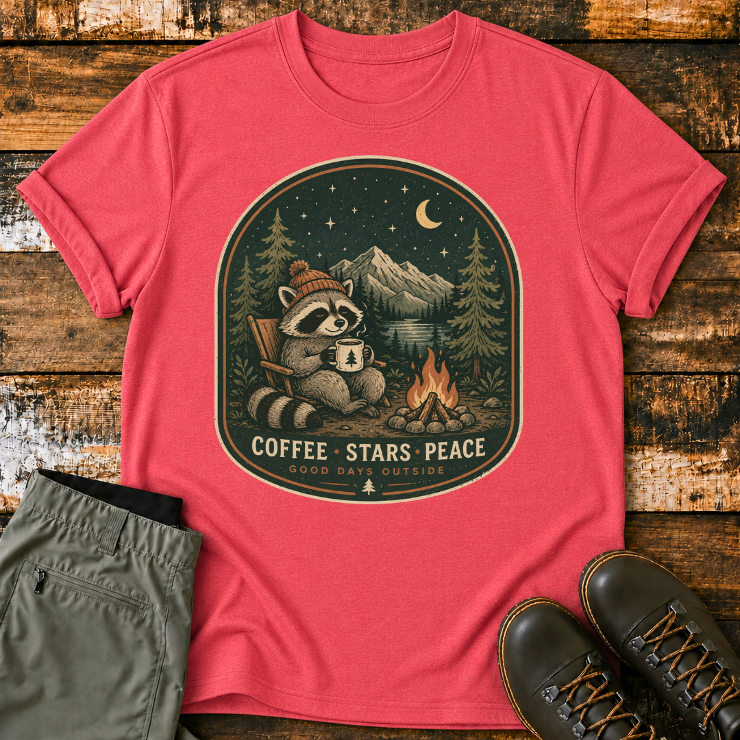 Coffee Stars Peace Raccoon T-Shirt