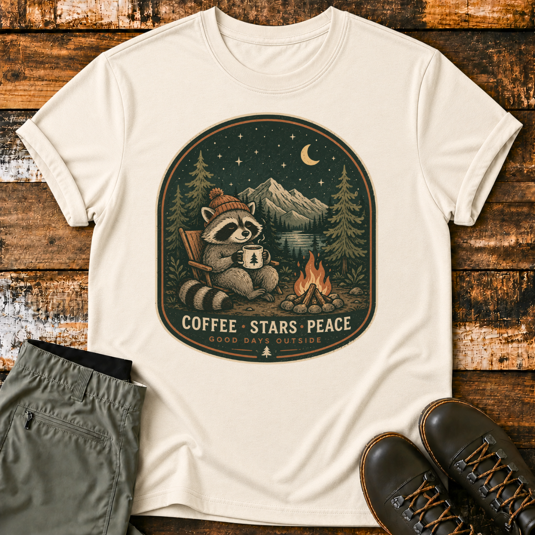 Coffee Stars Peace Raccoon T-Shirt