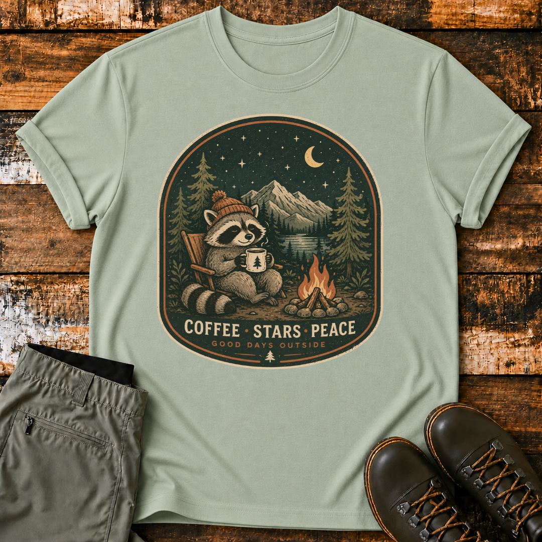 Coffee Stars Peace Raccoon T-Shirt