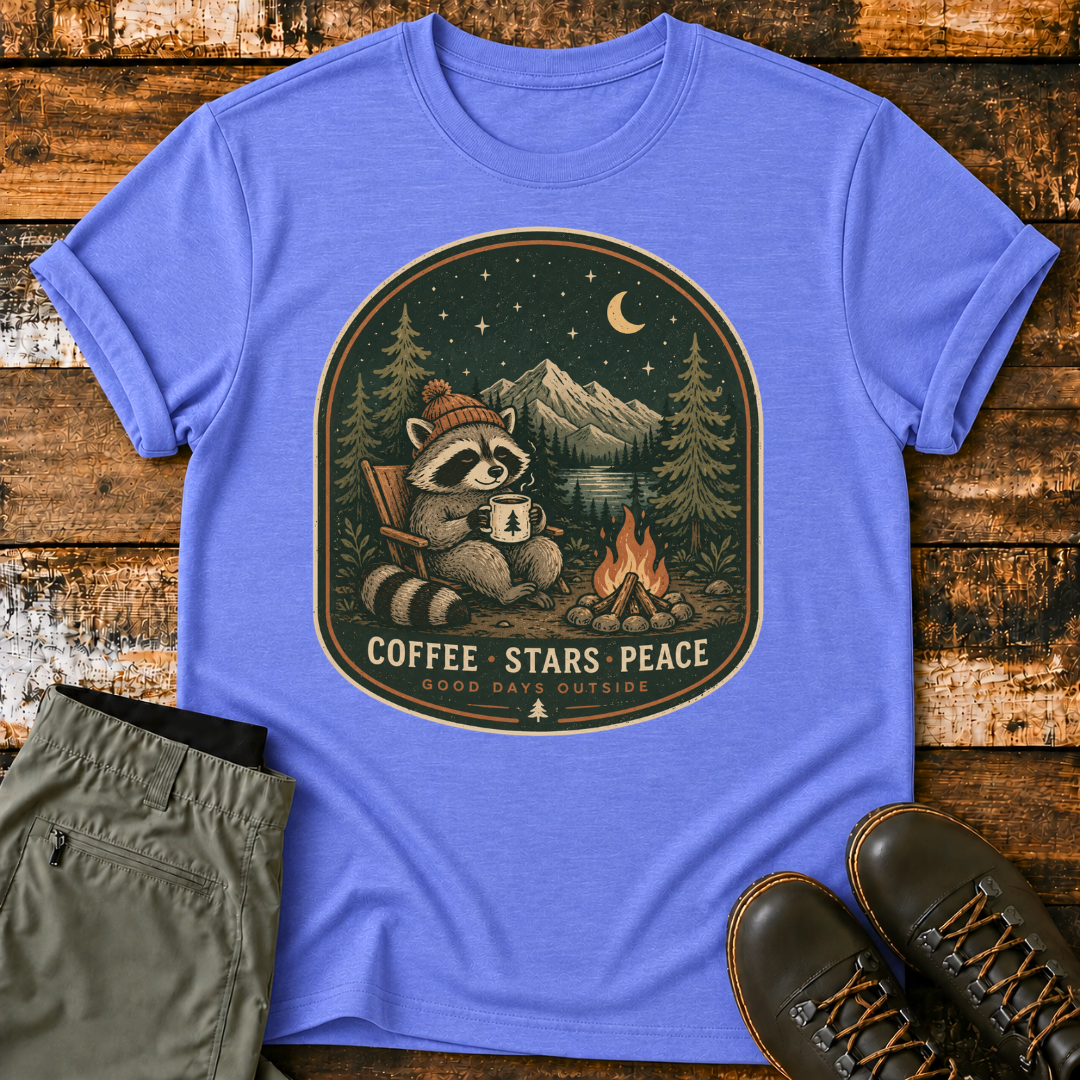 Coffee Stars Peace Raccoon T-Shirt