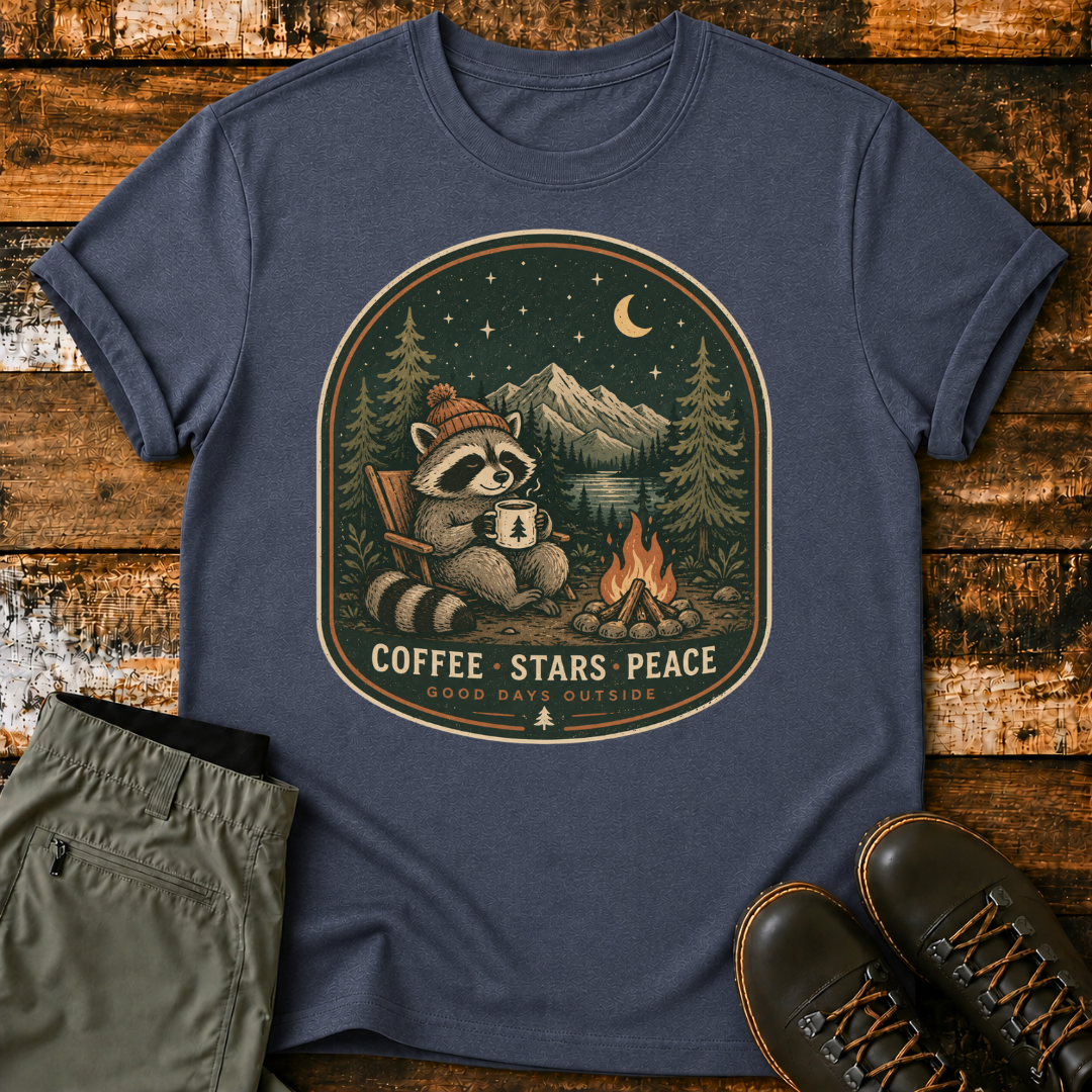 Coffee Stars Peace Raccoon T-Shirt