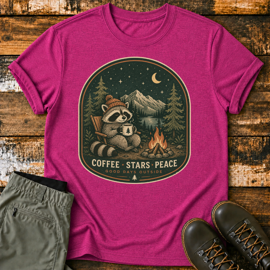 Coffee Stars Peace Raccoon T-Shirt