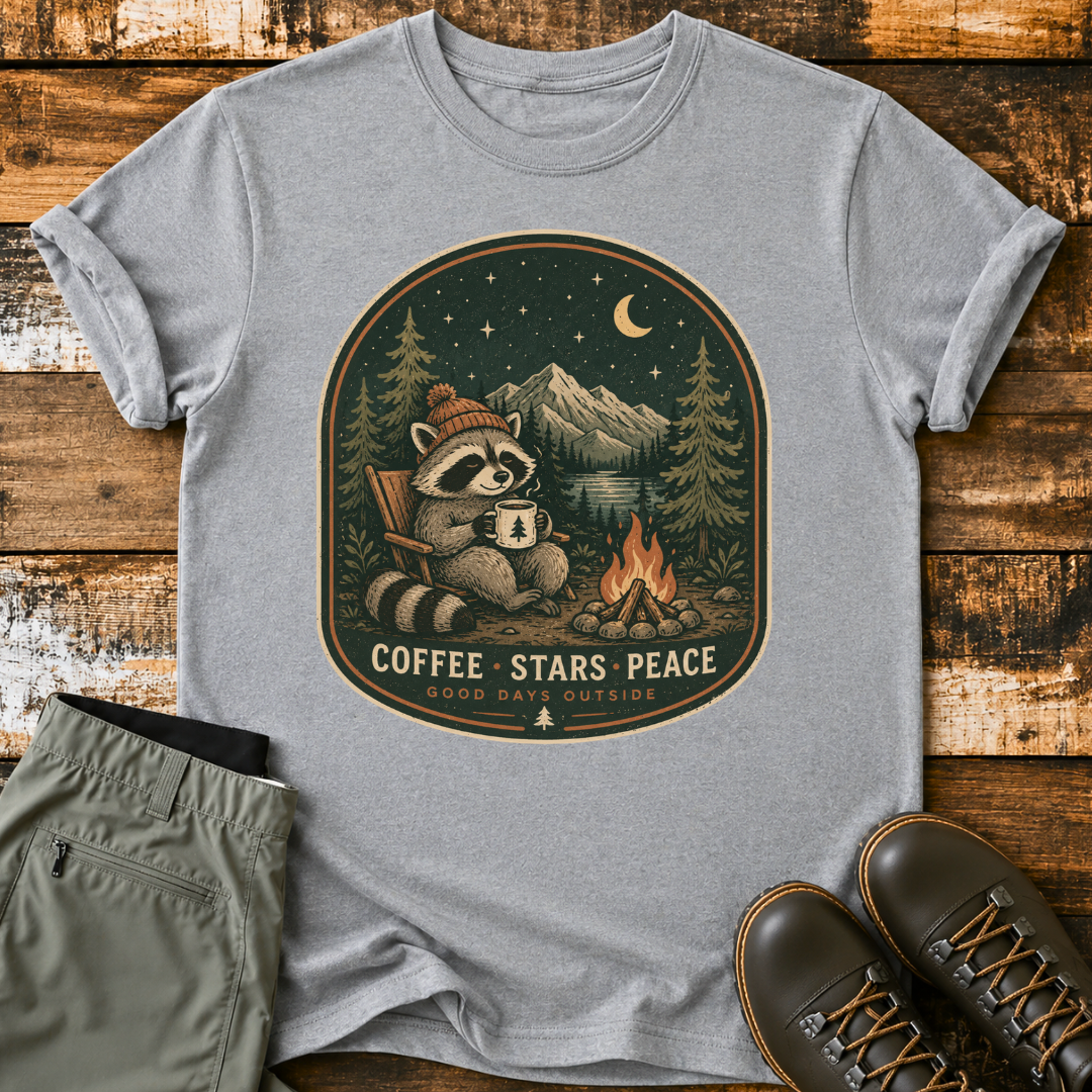 Coffee Stars Peace Raccoon T-Shirt