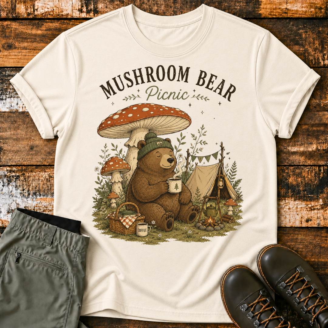 Mushroom Bear Picnic T-Shirt