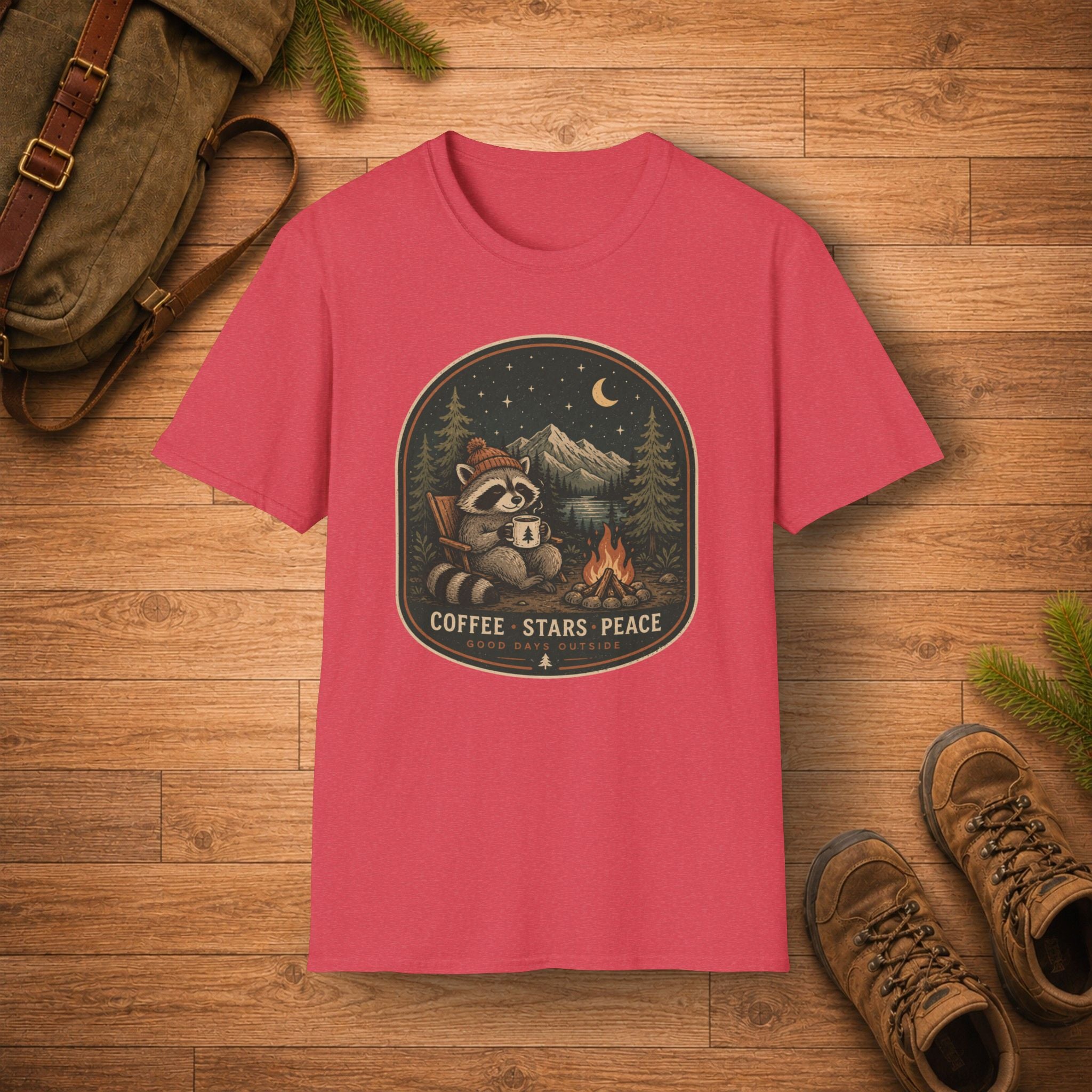 Coffee Stars Peace Raccoon T-Shirt
